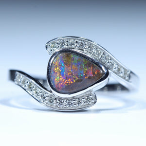Natural Australian White Gold Opal and Diamond Ring