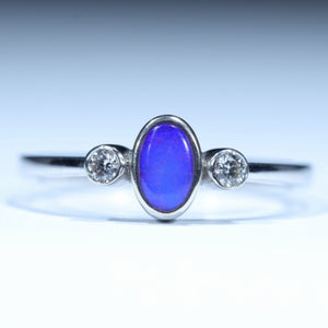Natural Australian White Gold Opal and Diamond Ring