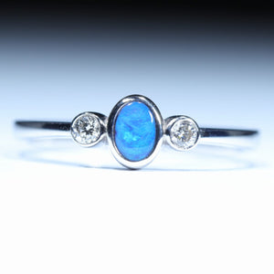 Natural Australian Boulder Opal White Gold and Diamond Ring