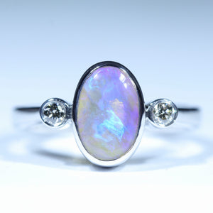 Natural Australian Crystal Opal Silver and Diamond Ring