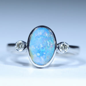 Natural Australian Queensland Boulder Opal Silver and Diamond Ring