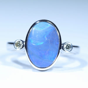 Natural Australian Boulder Opal Silver and Diamond Ring