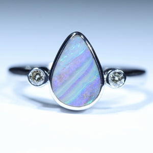 Natural Australian Queensland Boulder Opal Silver and Diamond Ring