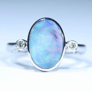 Natural Australian Queensland Boulder Opal Silver and Diamond Ring