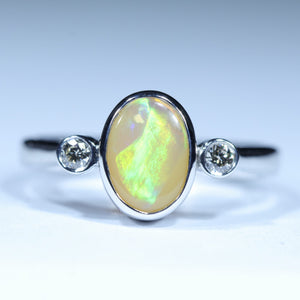 Natural Australian Boulder Opal Silver and Diamond ring