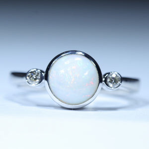 Natural Australian White Opal Silver and Diamond Ring