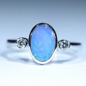 Natural Australian Boulder Opal Silver and Diamond Ring