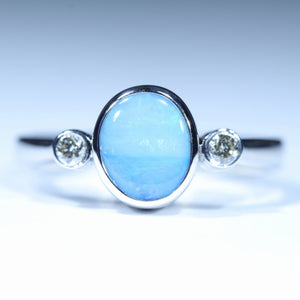 Natural Australian Boulder Opal Silver and Diamond Ring