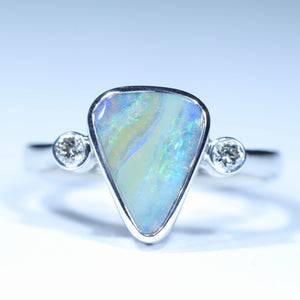 Natural Australian Boulder Opal Silver and Diamond Ring