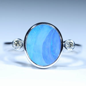 Natural Australian Bouder Opal Silver and Diamond Ring