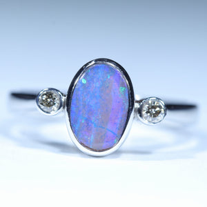 Natural Australian Boulder Opal Silver and Diamond Ring
