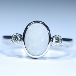 Natural Australian White Opal Silver and Diamond Ring