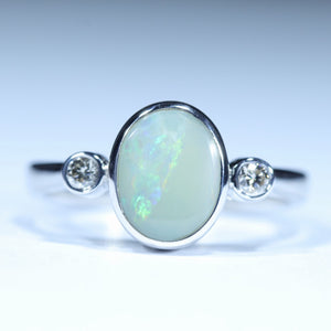 Natural Australian Boulder Opal Silver and Diamond Ring
