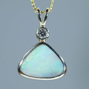 Natural Australian Coober Pedy Opal Gold and Diamond Pendant