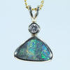 Natural Australian Solid Queensland Boulder Opal Gold and Diamond Pendant