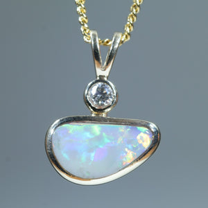 Natural Australian Lightning Ridge Dark Opal Gold and Diamond Pendant