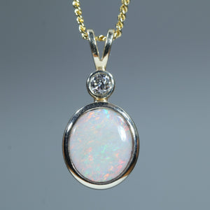 Natural Australian Coober Pedy Opal Gold and Diamond Pendant