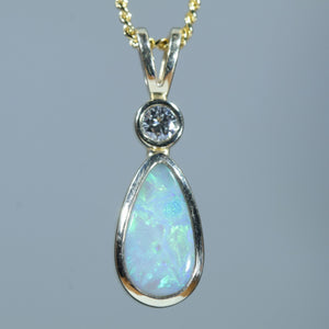 Natural Australian Coober Pedy Opal gold and diamond Pendant