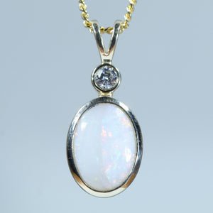 Natural Australian White Opal Gold and Diamond Pendant