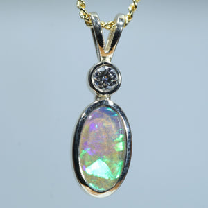 Natural Australian Queensland Boulder Opal Gold and Diamond Pendant