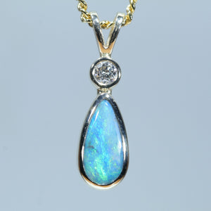 Natural Australian Boulder Opal Gold and Diamond Pendant
