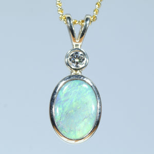 Natural Australian Lightning Ridge Opal Gold and Diamond Pendant