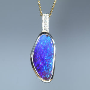 Natural Australian Boulder Opal Gold and Diamond Pendant
