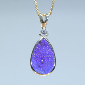Natural Australian Boulder Opal Gold and Diamond Pendant