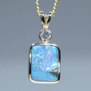Natural Australian Boulder Opal Gold and Diamond Pendant