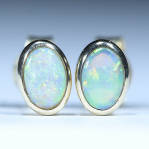 Natural Australian Coober Pedy Crystal Opal 14k Gold Stud Earrings