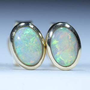 Natural Australian Coober Pedy Crystal Opal 14k Gold Stud Earrings