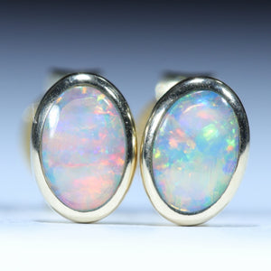 Natural Australian Coober Pedy Crystal Opal 14k Gold Stud Earrings