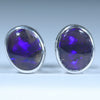 Natural Australian Lighting Ridge Black Opal Silver Stud Earrings