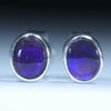 Natural Australian Lighting Ridge Black Opal Silver Studs Earrings 