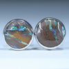 Natural Australian Boulder Opal Matrix Silver Stud Earrings