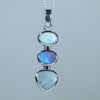 Natural Australian 3 Opal Drop Silver Pendant 