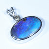 Australian Boulder Opal and Diamond Silver Pendant with Silver Chain (16mm x 10mm)  Code - Y330