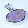 Australian Boulder Opal and Diamond Silver Pendant with Silver Chain (15mm x 11mm)  Code - Y328