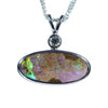 Natural Australian Boulder Opal Silver and Diamond Pendant
