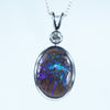 Natural Australian Boulder Opal Matrix Silver and Diamond Pendant