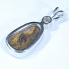 Australian Boulder Opal and Diamond Silver Pendant with Silver Chain (14mm x 9mm)  Code - Y324