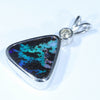 Australian Boulder Opal and Diamond Silver Pendant with Silver Chain (13mm x 13mm)  Code - Y345