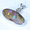 Australian Boulder Opal and Diamond Silver Pendant with Silver Chain (18mm x 8.5mm)  Code - Y357