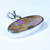 Australian Boulder Opal and Diamond Silver Pendant with Silver Chain (18mm x 8.5mm)  Code - Y357