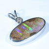 Australian Boulder Opal and Diamond Silver Pendant with Silver Chain (18mm x 8.5mm)  Code - Y357
