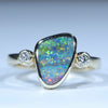 Natural Australian Queensland Boulder Opal Gold and Diamond Ring