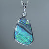 Natural Australian Black Opal White Gold and Diamond Pendant