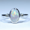 Natural Australian Coober Pedy Dark Opal Silver and Diamond Ring 