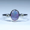Natural Australian Black Opal Silver and Diamond Ring