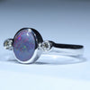 Lightning Ridge Solid Black Opal and Diamond Silver Ring - Size 6.25 Code CC630